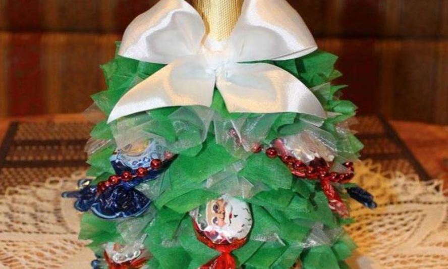 Рецепт елки из шампанского и конфет