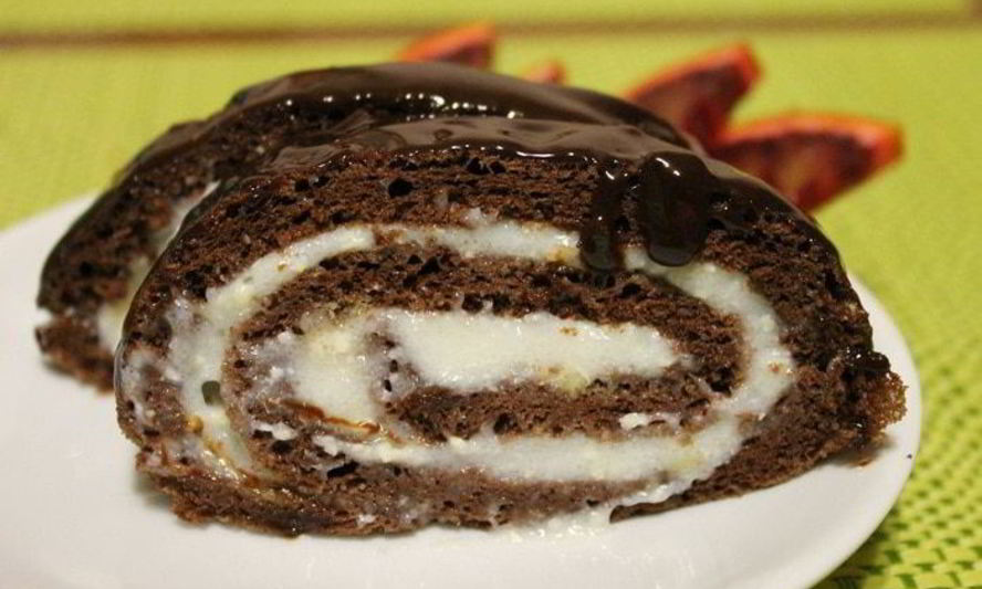 Рецепт шоколадного рулета с кремом из манки