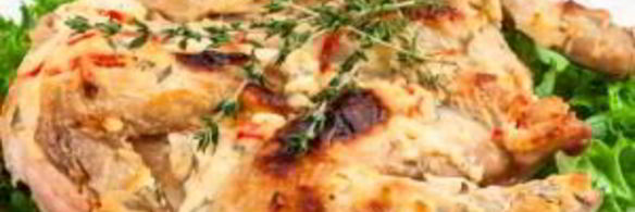 цыпленок, запеченный под кремом из филадельфии, чеснока, перца и тимьяна