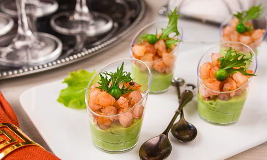 Рецепт верринов с кремом из горошка и острыми креветками