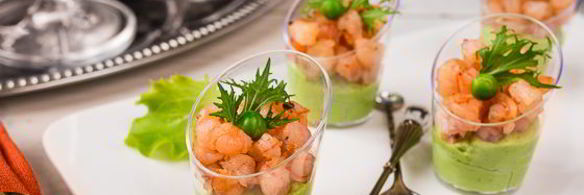 веррины с кремом из горошка и острыми креветками