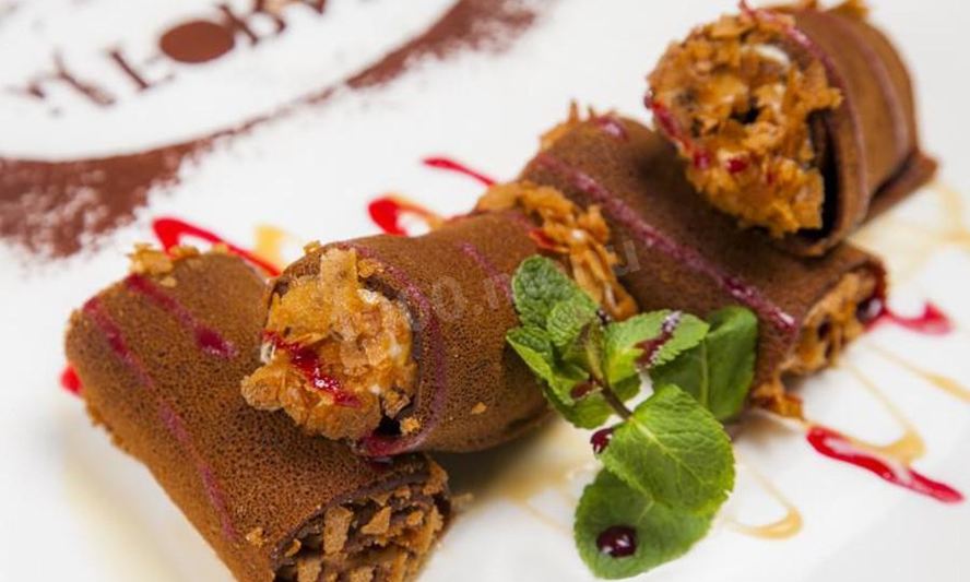 Рецепт ржаных блинчиков с апельсиновым муссом и вафельной крошкой