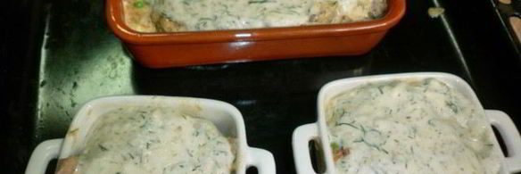 жюльен-суфле с языком и кабачком