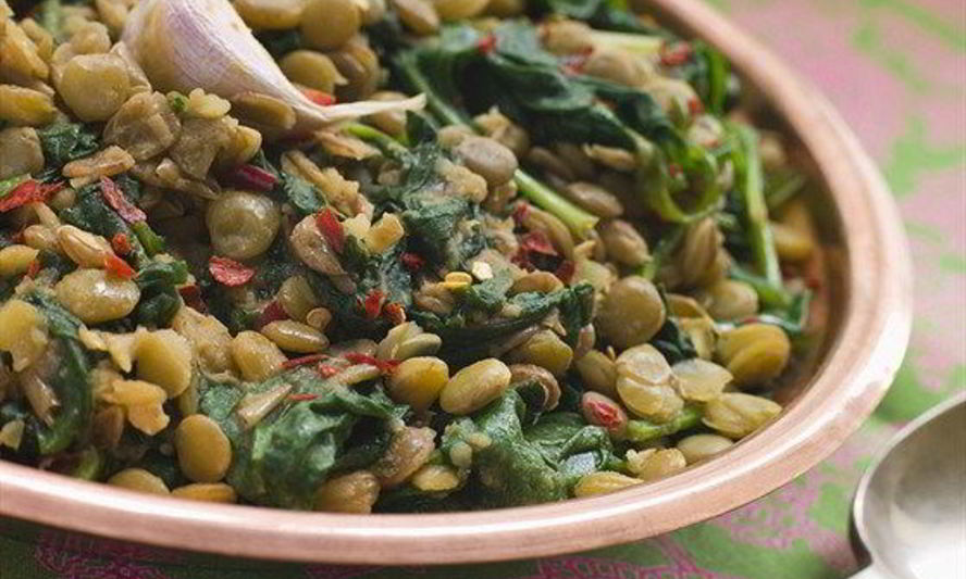 Рецепт чечевицы со шпинатом