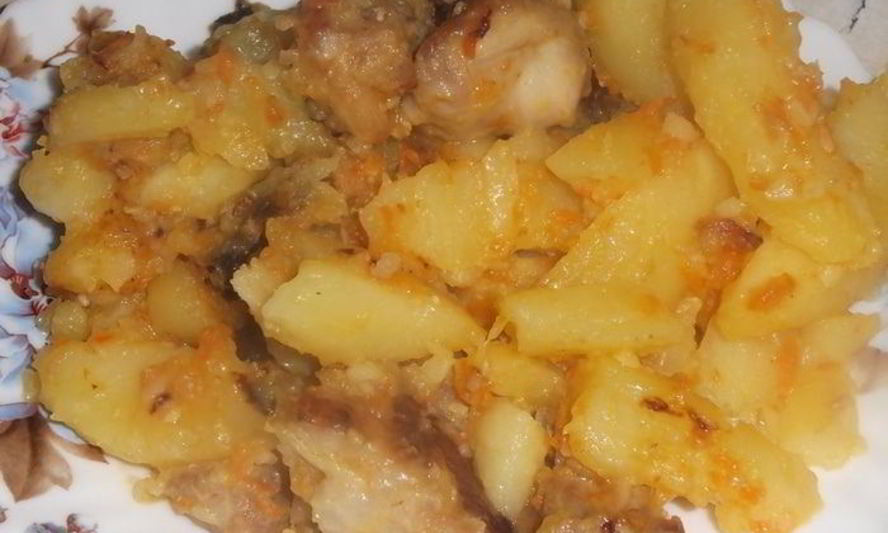 Рецепт картофеля с гузками индейки и овощами