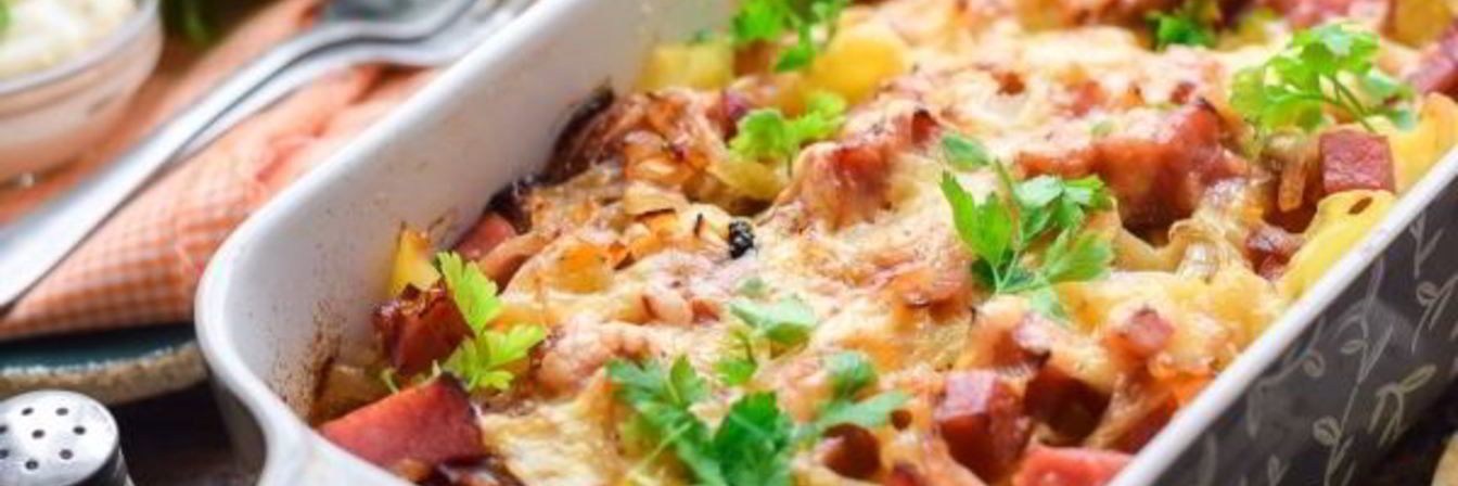 Картошка с ветчиной и сыром в духовке