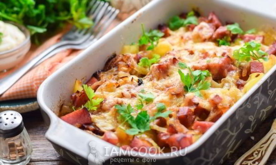 Рецепт картошки с ветчиной и сыром в духовке