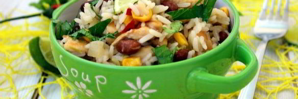 лимонный рис с курицей, кинзой и фасолью