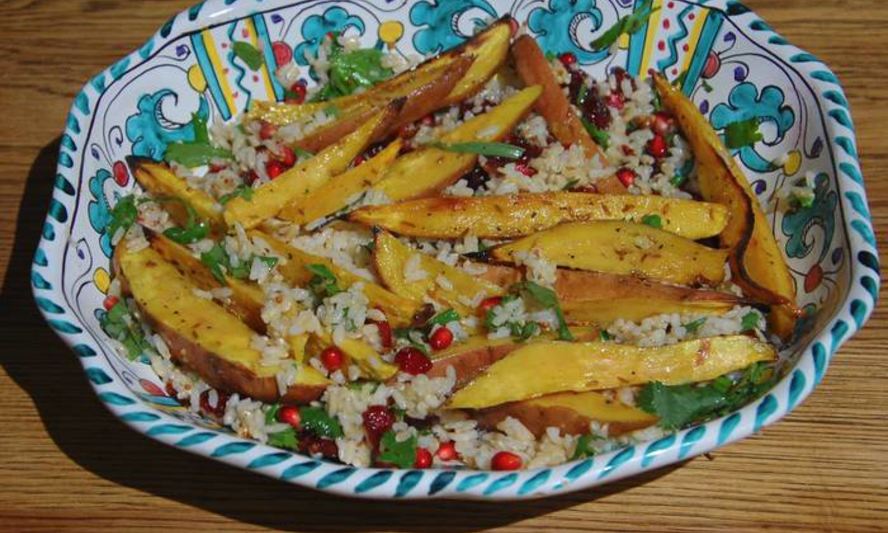 Рецепт риса с бататом, клюквой и гранатом