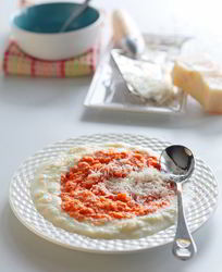 Трио пюре из цветной капусты, красного перца и кукурузы