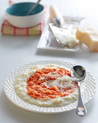 Трио пюре из цветной капусты, красного перца и кукурузы