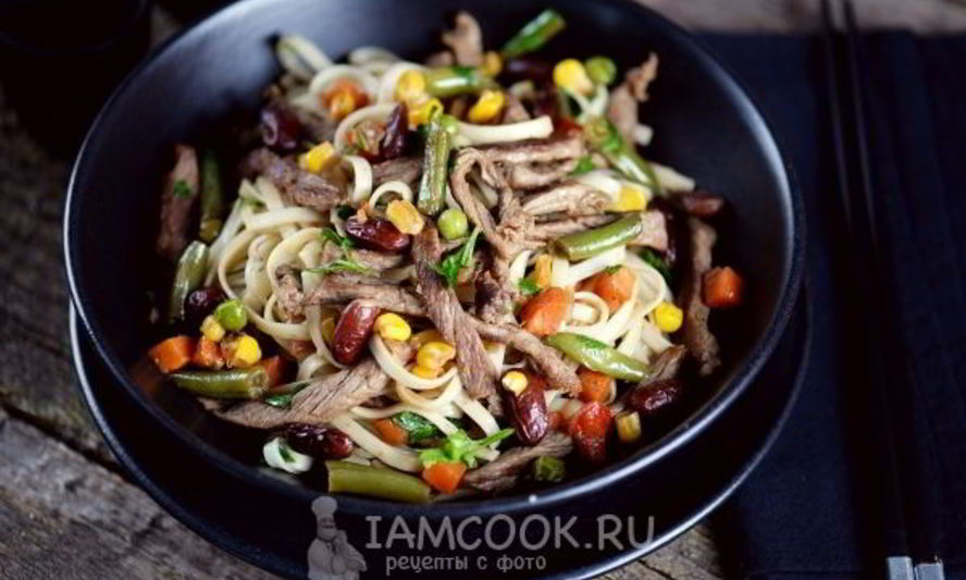 Рецепт лапши удон с говядиной и овощами