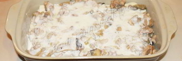 лазанья с курицей и грибами