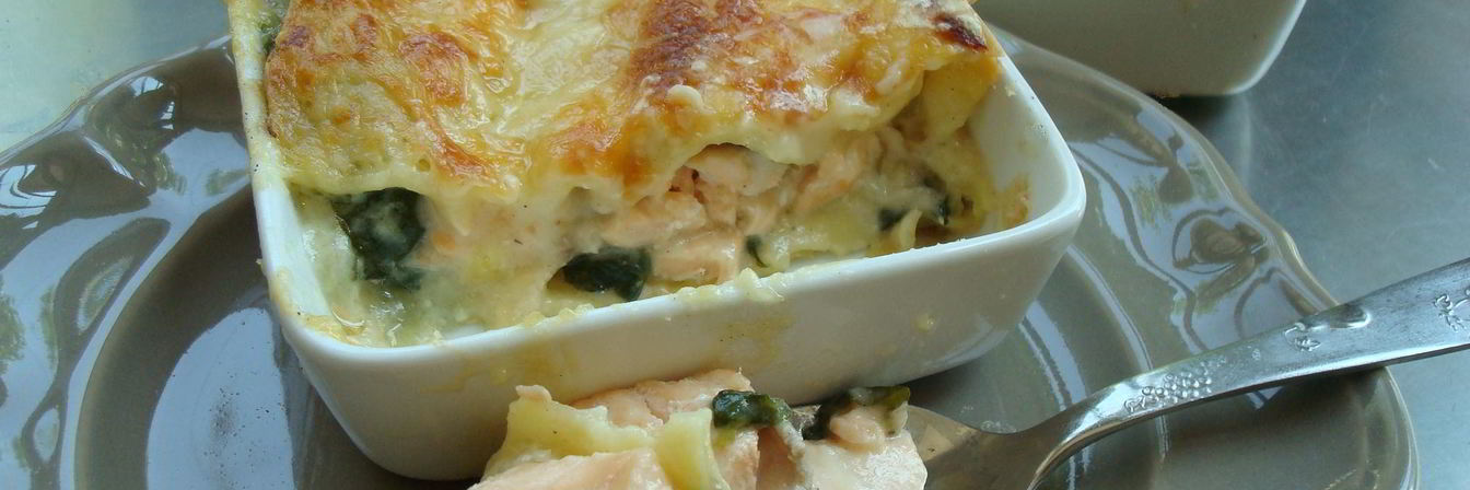 Лазанья с лососем и шпинатом