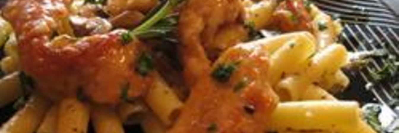 Макароны с куриным филе