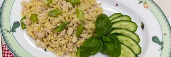 паста орзо с фаршем и стручковой фасолью