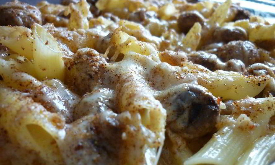 Рецепт пенне, запеченные в сливочно-грибном соусе