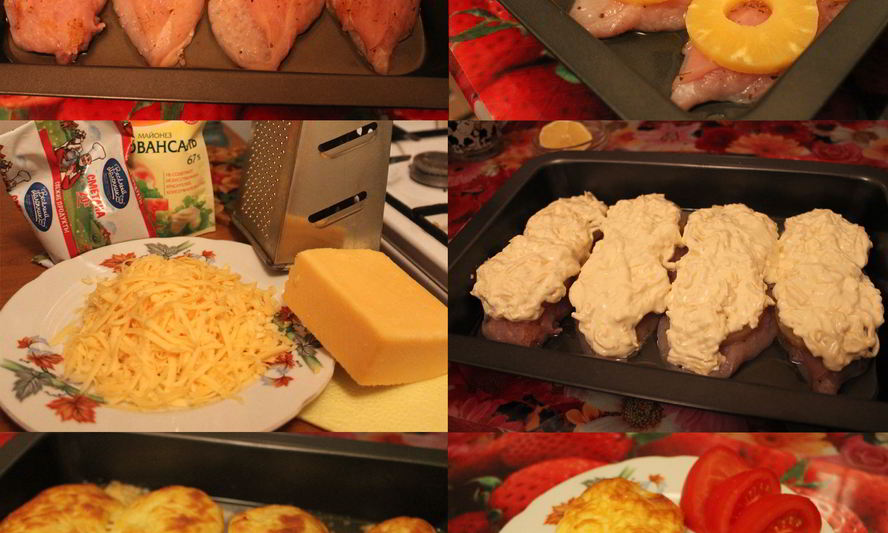 Рецепт курицы с ананасами под сыром