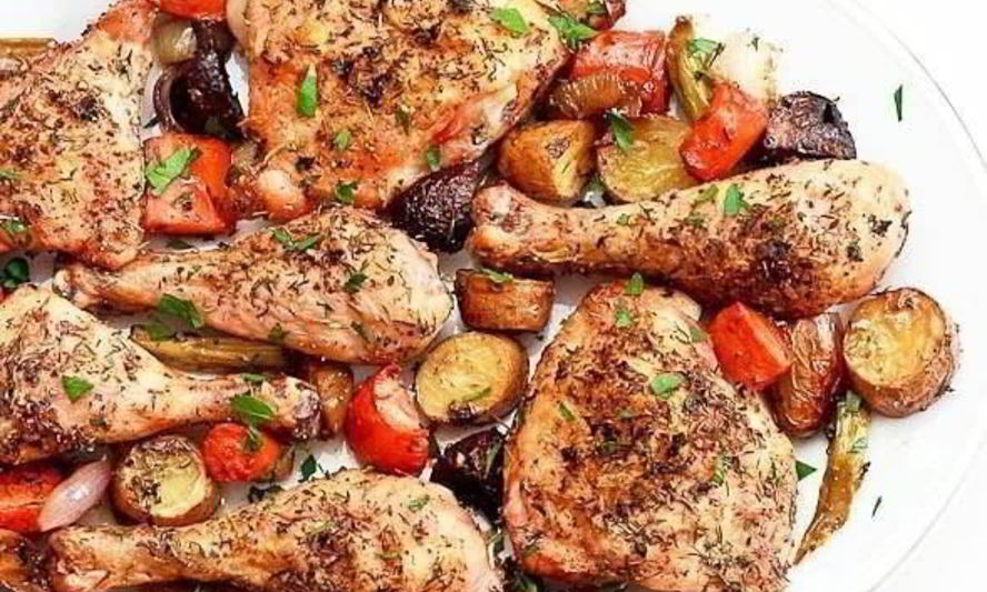 Рецепт запеченой курицы с овощами
