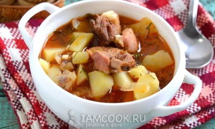 Рецепт картофеля, тушенного со свиными ребрами в казане