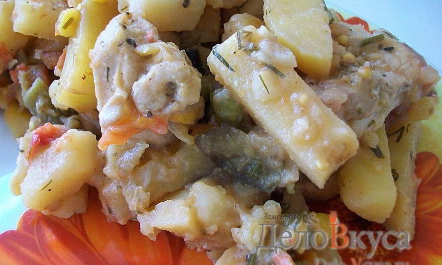 Рецепт картошки тушеной с индейкой и овощами