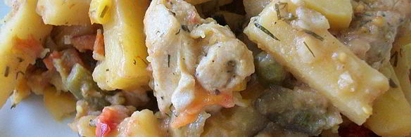 картошка тушеная с индейкой и овощами