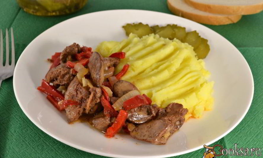 Рецепт куриной печени с болгарским сладким перцем на сковороде