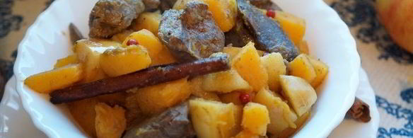 куриная печень с тыквой и яблоками