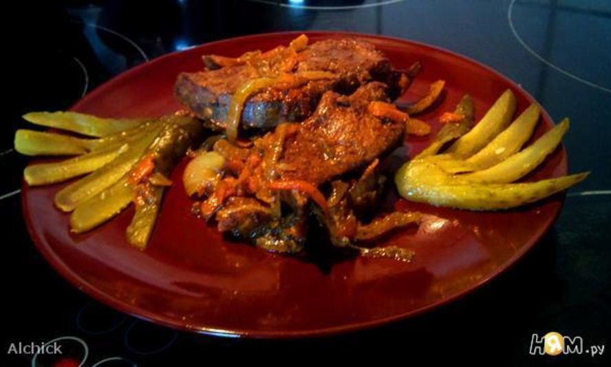 Рецепт печени с морковью и солеными огурцами