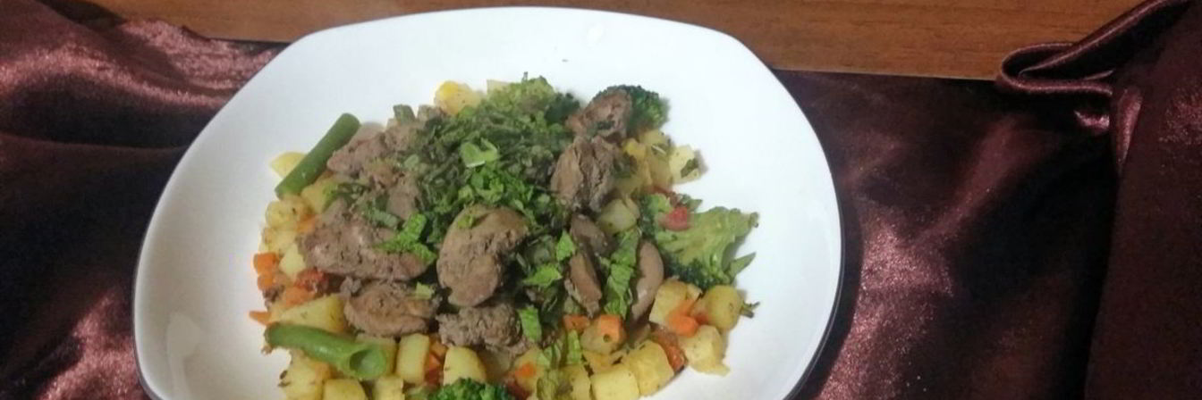 Печень с овощами за 15 минут