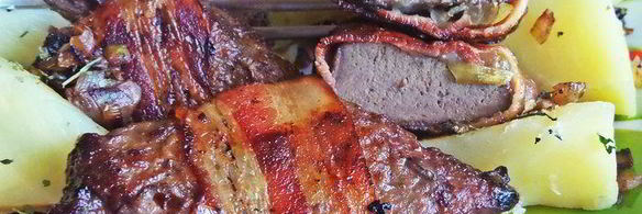 печень в беконе с картофелем