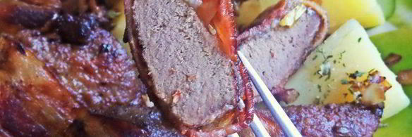 печень в беконе с картофелем