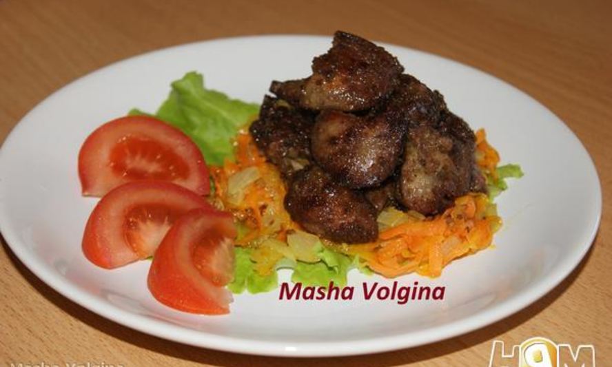 Рецепт жареной куриной печени с сердечками
