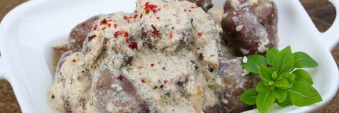 Рагу из куриных сердец в сливочно-укропном соусе