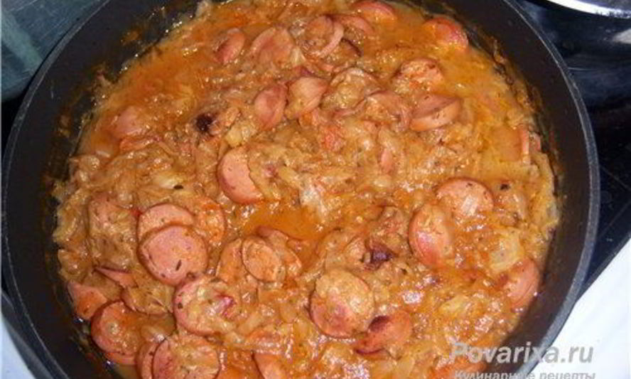 Рецепт рагу из сосисок с овощами и грибами