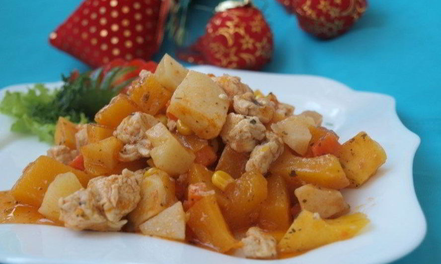 Рецепт рагу из тыквы и куриного филе