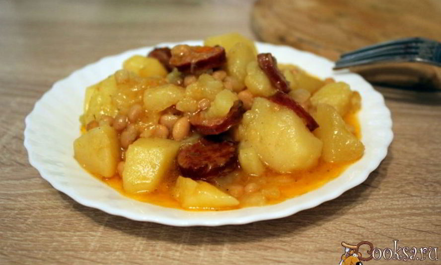 Рецепт рагу с сырокопчеными колбасками и фасолью