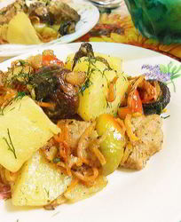 Рагу в горшочке с грибами шиитаке