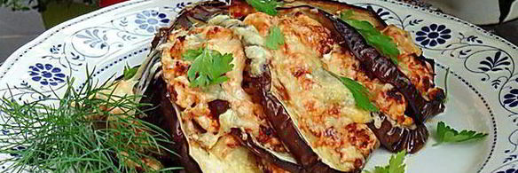 веер из баклажана с куриным рагу