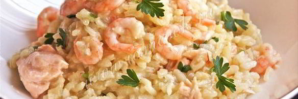 ризотто с креветками и семгой