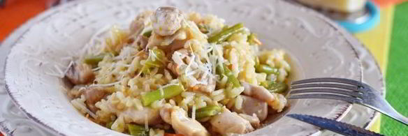 ризотто с курицей и овощами
