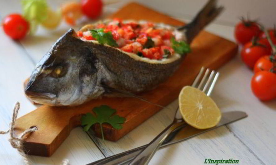 Рецепт дорады, фаршированной креветками и томатами