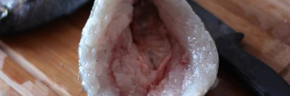 дорада, фаршированная креветками и томатами