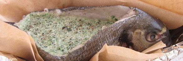 дорада с начинкой из шпината