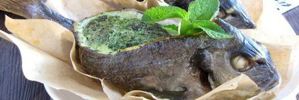 дорада с начинкой из шпината