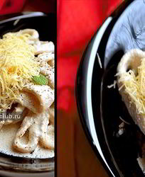 Кальмары в сметане под сыром