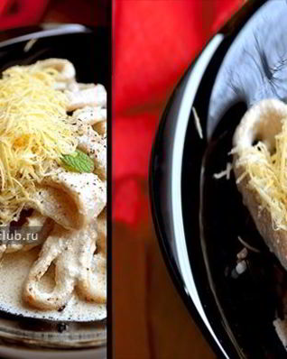 Кальмары в сметане под сыром