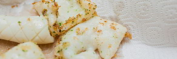 панированные кальмары с орзотто