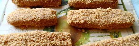 рыбные палочки с картофелем и грибами