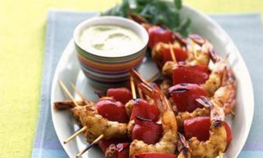 Рецепт карибских шашлычков из креветок с болгарским перцем